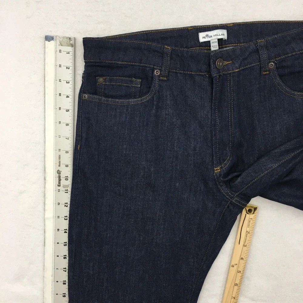 Peter Millar Mens Dark Wash Blue Denim Straight Leg Jeans 35x34